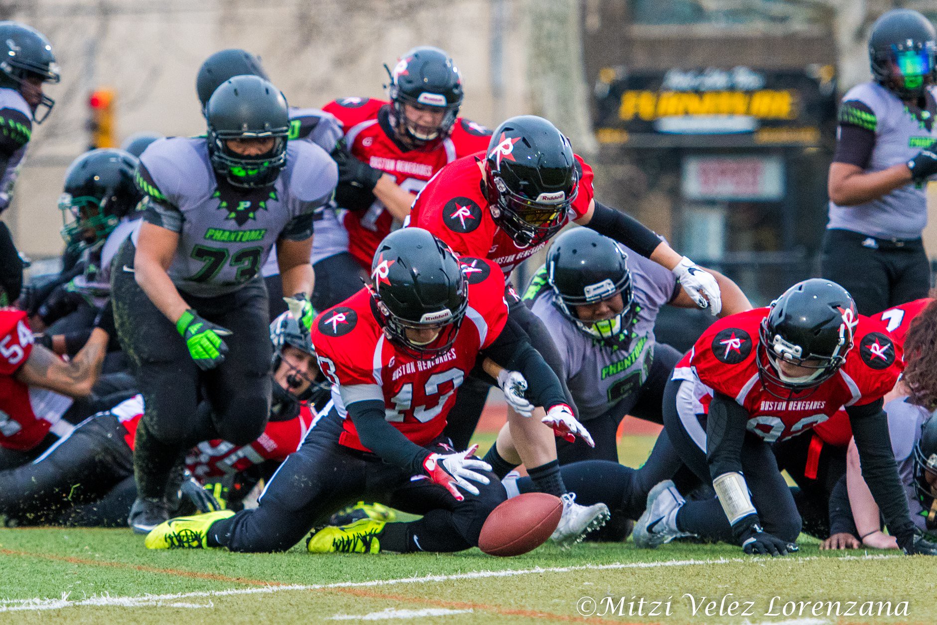 Mocha Torres of the Boston Renegades recovers a fumble
