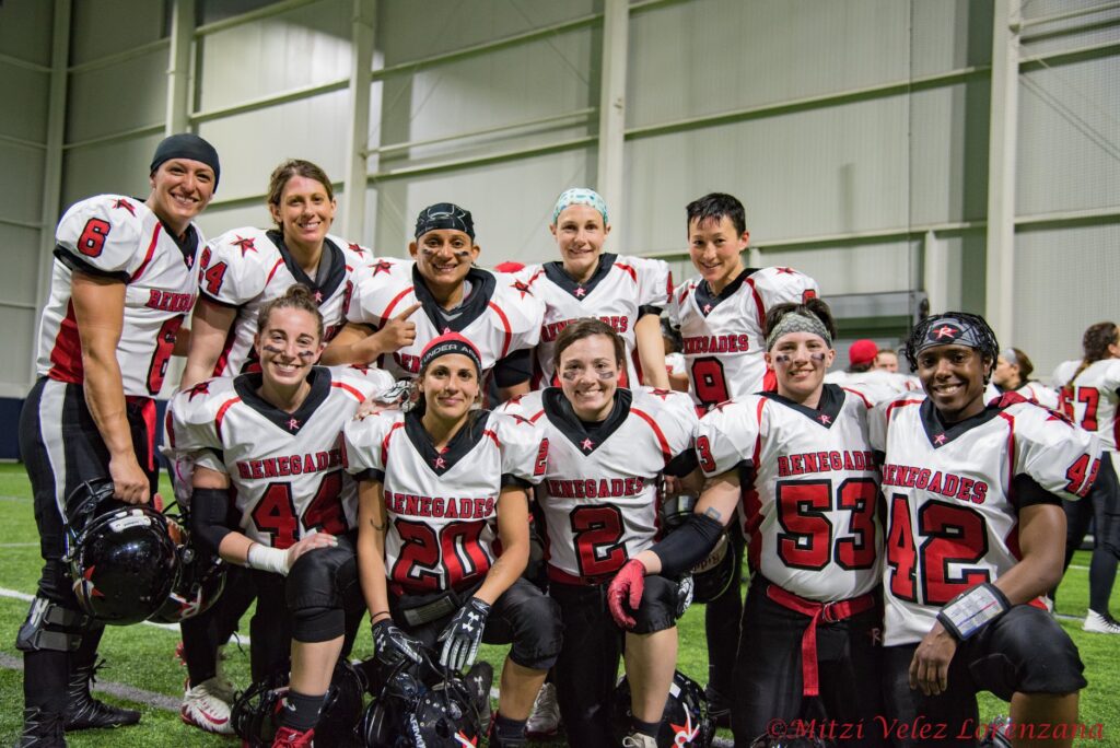 Boston Renegades defensive secondary pose for a picture