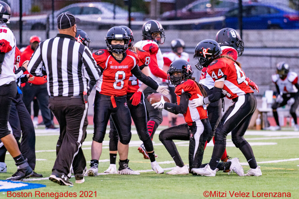 Lauren Yung, Kyshani Dummott, and Sami Bloom of the Boston Renegades 62-0