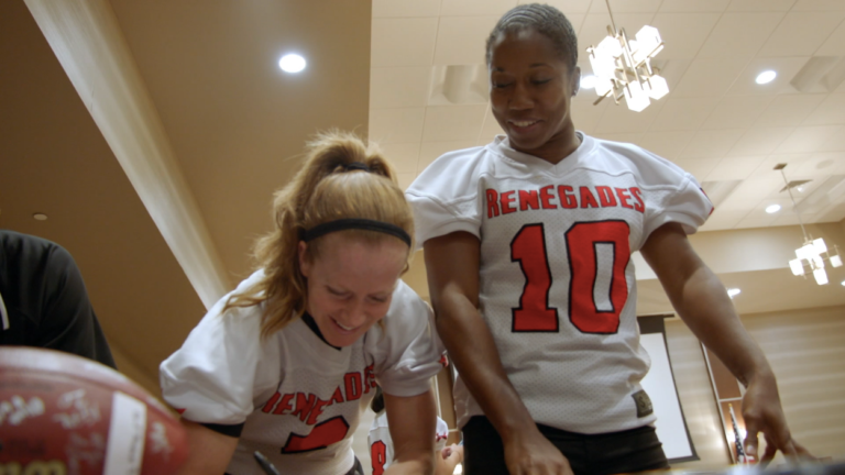 Allison Cahill and Adrienne Smith in the NFL Films docuseries "Earnin' It: The NFL's Forward Progress"
