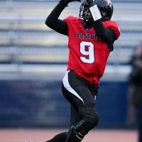 June 3, 2023; Revere, Massachusetts, USA; Boston Renegades wide receiver KD Ellison (9) grabs the ball in a WFA game between the Boston Renegades and the Tampa Bay Inferno at Harry Della Russo Stadium. (c) Burt Granofsky/CSM
